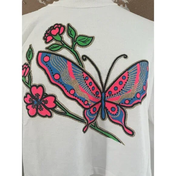 YES Clothing Co. Vintage 90s Y2K Fairy Neon Butterfly Crop T-Shirt One Size - Picture 5 of 11